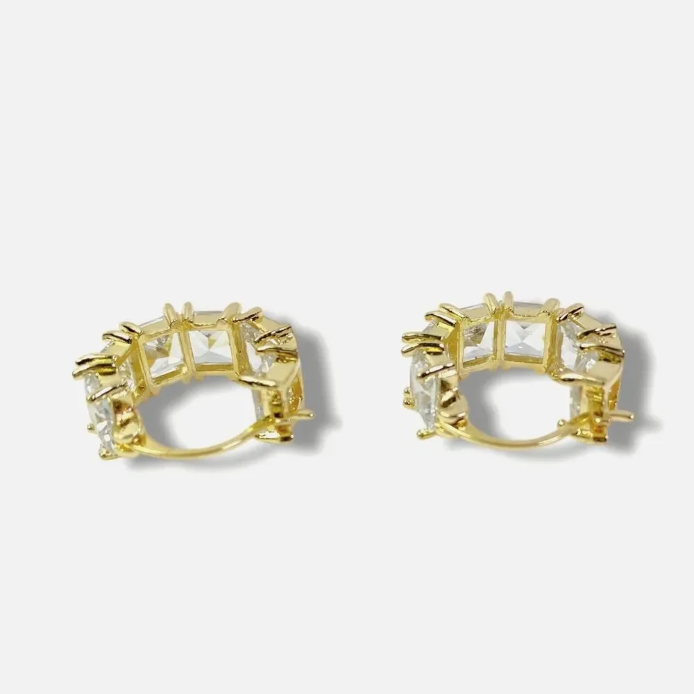 Square Crystal Hoop Earrings Gold Tone Sparkle Evening Elegant Formal Black Tie